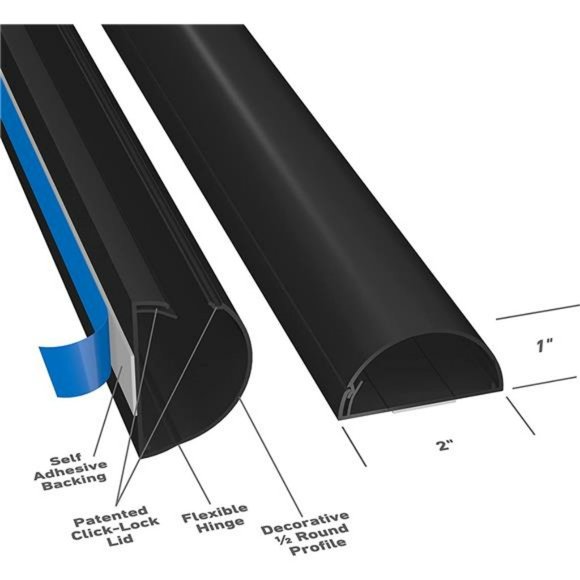 D-Line Cord Hider 2-Pack - 2X 2in W x 1in H x 39in Lengths (78in Total) - Black - Picture 2 of 6